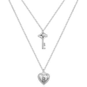 Collier à double couche avec pendentif clé et cœur en acier inoxydable pour femme, bijou à porter au quotidien, idéal comme cadeau - Product Image 5