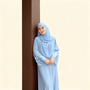 فستان ماكسي إسلامي فاخر مصنوع حسب الطلب من الشيفون بأكمام فضفاضة على الطراز الأسترالي والدبي التقليدي مع غطاء رأس للنساء - Product Image 3