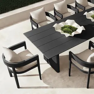 Meja Makan luar ruangan, kursi taman makan Set logam bulat kursi makan teras Set makan aluminium Modern