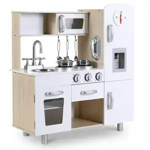 Ensemble de jeu de cuisine réaliste en bois pour enfants avec distributeur d'eau à micro-ondes, réalisez le rêve du chef des enfants, pour la vente en gros