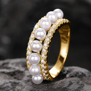 Bague H456 Perle Éternité pour Femme, Anneau de Mariage avec Pierre Ronde Naturelle Sertie en Canal, Bagues Tendance - Product Image 4