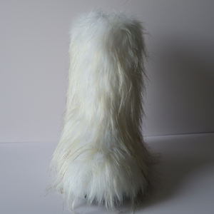 Koleksi musim dingin sepatu bot hak tinggi wanita, sepatu bot bulu putih palsu wedges ujung bulat Lucu - Product Image 2