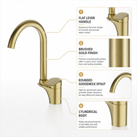 Robinet de lavabo de salle de bain à arc haut en laiton doré brossé, mitigeur monocommande pour hôtel moderne, vente en gros, fourniture personnalisée