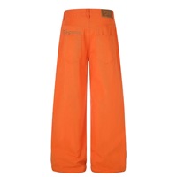 Pantalon Homme 100% Coton Toile Coupe Ample Jambe Large Orange Boutonné Oversize Hip Hop Décontracté Coupe-Vent Délavé à l'Acide Épais