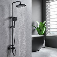 Mitigeur de douche à effet pluie chromé 3 fonctions pour salle de bain, ensemble de bain avec support de rangement, robinet de douche apparent contemporain en laiton pour hôtel