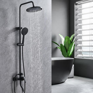 Bathroom Rain Black <b>Shower</b> Mixer <b>Shower</b> 3 Functions <b>Bathing</b> <b>Set</b> Storage Rack Type Contemporary Exposed <b>Shower</b> Faucet - Product Image 2
