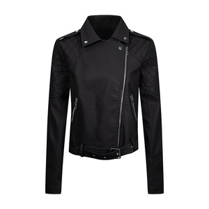 Blouson court en similicuir PU pour femme, style motard, coupe ajustée, effet vieilli, tendance - Product Image 2