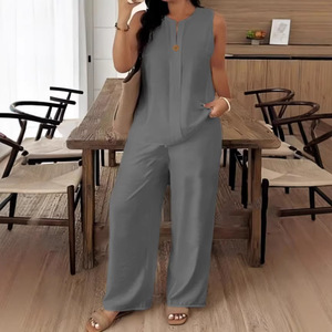 Combinaison décontractée en coton et lin pour femme, couleur unie, coupe ample, style fashionista urbain, tailles S, M, L, XL, XXL, 3XL, 4XL, 5XL - Product Image 4