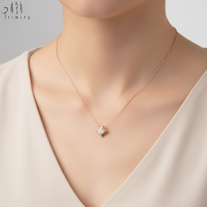 Collier pendentif losange en or massif 18 carats avec diamant naturel véritable, style simple, bijoux fins, cadeau d'anniversaire pour femme, fournisseur de Hong Kong - Product Image 6