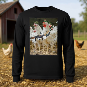 T-shirt a maniche lunghe unisex con stampa digitale Militant Chickens Bird Armed, girocollo, per adulti, promozionale - Product Image 2