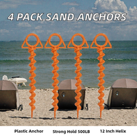 Lot de 4 piquets de sol et ancres de plage en plastique galvanisé robustes pour parasol et tente de camping
