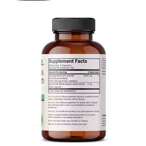Capsules d'Ashwagandha en KSM-66 naturel avec étiquette personnalisée OEM Comprimés de capsules d'Ashwagandha aux herbes <span class=keywords><strong>anti</strong></span>-stress
