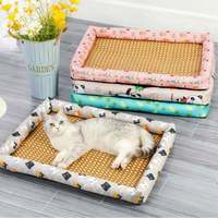 Tapis rafraîchissant carré antidérapant en bambou pour animaux de compagnie, motif uni, pour chiens, chats et petits animaux