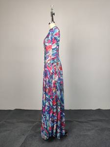 Robe de soirée élégante à imprimé fluide et col rond à manches longues pour femme, grande taille, nouvelle collection Viviblook Z225DS03 - Product Image 5