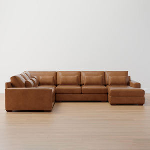 Sofá Seccional en Forma de U de Cuero Caramelo Vintage, con Brazos Cuadrados y Asientos Profundos, Reclinable, de Lujo, para Sala de Estar - Product Image 6
