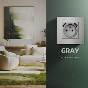 Prise murale USB française 5V 2.1A panneau en aluminium 16A 220V 86*86mm prise électrique France Standard noir gris <span class=keywords><strong>or</strong></span> - Product Image 4