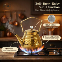Bouilloire de cuisson en acier inoxydable plaqué or de luxe, gaufrée, 1L à 3L, avec poignée en acier doré et infuseur intégré, pour la maison et le thé