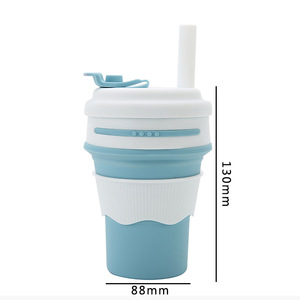 Silicone Folding Cup With Straw Portable Travel Coffee Mug Green Minimalist Design Unisex Use - Product Image 2