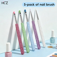 Hechunzi – Lot de 5 pinceaux à ongles avec manche en strass, poils en nylon, pour gel, vernis acrylique et détails, pour salon de manucure professionnel