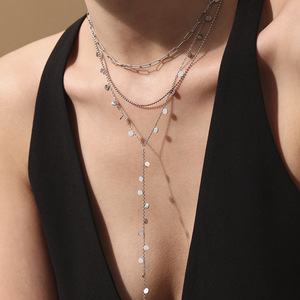Trendy einfache Pailletten Anhänger Quaste lange Y-Form Halskette All-Match Schlüsselbein Kette Licht Luxus Temperament geometrisch - Product Image 4