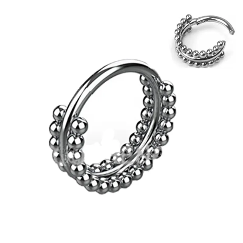 ATSM F136/G23 Titanium Jewelry Triple Layered Circle Metal Beans Earring Nose Navel Septum Hoop Piercing Body Jewelry For Women