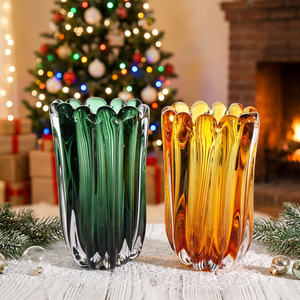 Hand Blown Glass <b>Bubble</b> Vase Modern Nordic Large Scalloped Flower Vessel Decorative Tabletop Centerpiece for <b>Wedding</b> Home Decor - Product Image 2