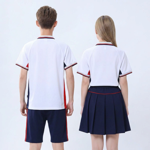 Uniformes scolaires personnalisés 521001M, style britannique, ensemble polo blanc et jupe-culotte marine pour les élèves adolescents - Product Image 4