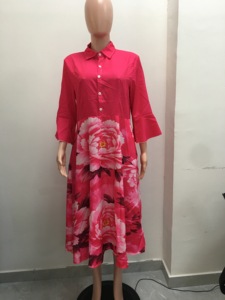 <span class=keywords><strong>Vestido</strong></span> <span class=keywords><strong>midi</strong></span> de talla grande con estampado floral degradado para mujer, cuello, manga acampanada, cintura alta, corte en A, sin cinturón, Sehe Fashion - Product Image 6