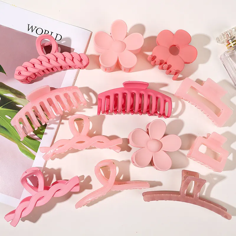 Aceitar ODM OEM Mulheres Geométricas Clipe de Cabelo Personalizar Logotipo Grande Tubarão Haarklammer Acrílico Rosa Série Matte Claw Hair Clip