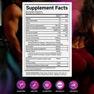 Gummies de Créatine Monohydrate 5000mg <span class=keywords><strong>Sans</strong></span> <span class=keywords><strong>Sucre</strong></span> avec Collagène <span class=keywords><strong>BCAA</strong></span> Pré-Entraînement Énergie Soutien Musculaire Saveur Fraise 60 Unités - Product Image 2