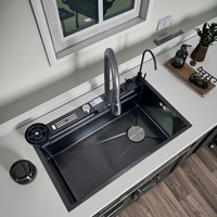 Robinet de cuisine en acier inoxydable fait à la main à évier simple avec affichage numérique intelligent de style requin