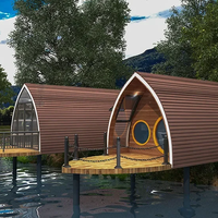 Maison flottante en structure acier, forme arche, préfabriquée, design moderne et compact, certifiée CE, villas résidentielles de luxe durables