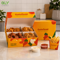 Boîte à emporter en papier de qualité alimentaire GLY PACK, personnalisée avec compartiments, pour poulet frit, repas en famille, emballage de restauration rapide