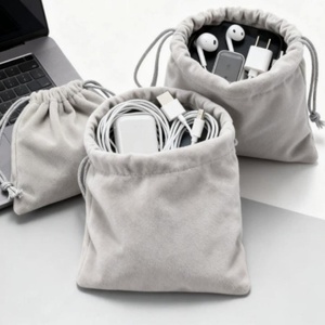 Customized Grey Velvet <b>Pouch</b> with Large Capacity for Eyewear and Jewelry Storage Logo Printing Gift Option Embossing Printing - Product Image 3