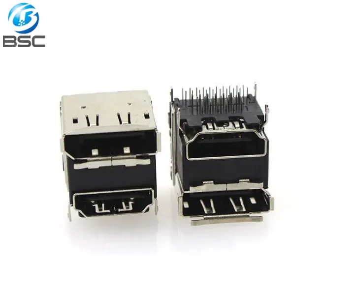 HD-MI + DisplayPort Combo Connector HD-MI DP Stack Female Type A 39 Pin Right Angle Through Hole Mounting Type