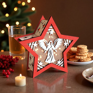 2025 New Designs Wooden Christmas 3D <b>Star</b> Lantern Decorations <b>LED</b> <b>Light</b> Box Tabletop Ornament Holiday Winter Scene Lantern - Product Image 4