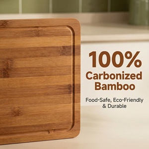 Lot de 3 planches à découper en bambou naturel avec rainure pour jus et poignées latérales, idéales pour la viande, le fromage et les fruits - Product Image 2