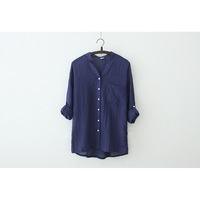 Meilleure vente e-commerce transfrontalier : Chemise femme en lin anti-UV à manches longues boutonnée, couleur unie, coupe ample, style artistique