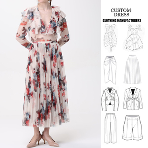 Chic çiçek baskı uzun kollu Maxi elbise kadın giyim 2-Piece Set uzun kollu baskılı gömlek + yüksek belli etek Suit - Product Image 1