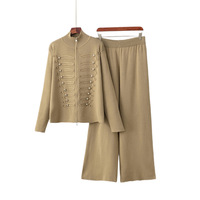 Nouvel Arrivage 2026 – Ensemble Décontracté Femme en Maille : Veste Pull Col Montant et Pantalon Large Deux Pièces