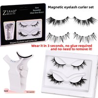 Faux cils magnétiques transfrontaliers sans colle, épais 0,03 mm, monobloc, semi-faits à la main, réutilisables, avec tiges en fil de coton, lot de deux