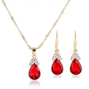Europe and the United States personality water drop rhinestone necklace earrings set bridal jewelry two-piece set