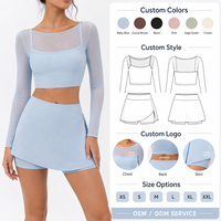 Ensemble de tennis pour femmes avec logo personnalisé, haut à manches longues à demi-zip et jupe ajustée, tenue de sport pour le golf et le pickleball