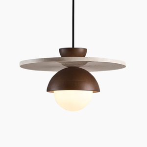 Lampada a Sospensione Retrò Wabi Sabi in Pietra, <span class=keywords><strong>Legno</strong></span> Color <span class=keywords><strong>Noce</strong></span> con Travertino per Sala da Pranzo e Ristorante - Product Image 1