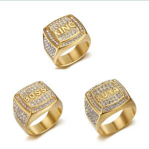 シルバー & ゴールドCZジルコンダイヤモンドリングボスKuyaステンレススチール結婚指輪婚約 & パーティーギフト - Product Image 1