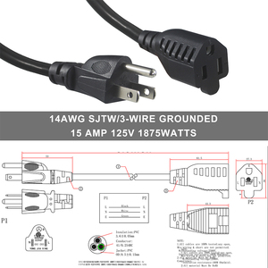 สายไฟต่อพ่วงแบบมีสายดิน สำหรับใช้ภายในและภายนอกอาคาร ยาว 25 ฟุต 16/3 SJTW ขนาด 16AWG 13A 1625W ได้รับการรับรองมาตรฐาน ETL แบบ 3 ขา สีดำ ทนทาน - Product Image 2