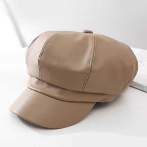 Casquette béret Vintage en cuir Pu, élégant, automne, couleur unie, <span class=keywords><strong>français</strong></span> rétro, mode femmes, artiste de rue, journal, fille, chapeau - Product Image 3