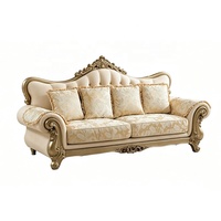 Ensemble de canapés de luxe en or antique, meubles de villa, 1, 2 et 3 places, bois massif, style européen classique, canapés sectionnels en tissu pour salon
