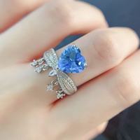 Factory Wholesale Price 925 Sterling Silver Natural Topaz Heart Cut Elegant Fine Fashion Birthstone Wedding Rings Women Dating