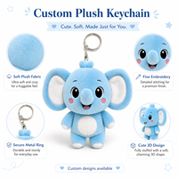 Nouveau Porte-clés en Peluche Personnalisé Mini Kawaii Animal Éléphant Bleu, Pendentif en Peluche, Porte-clés Animal en Peluche